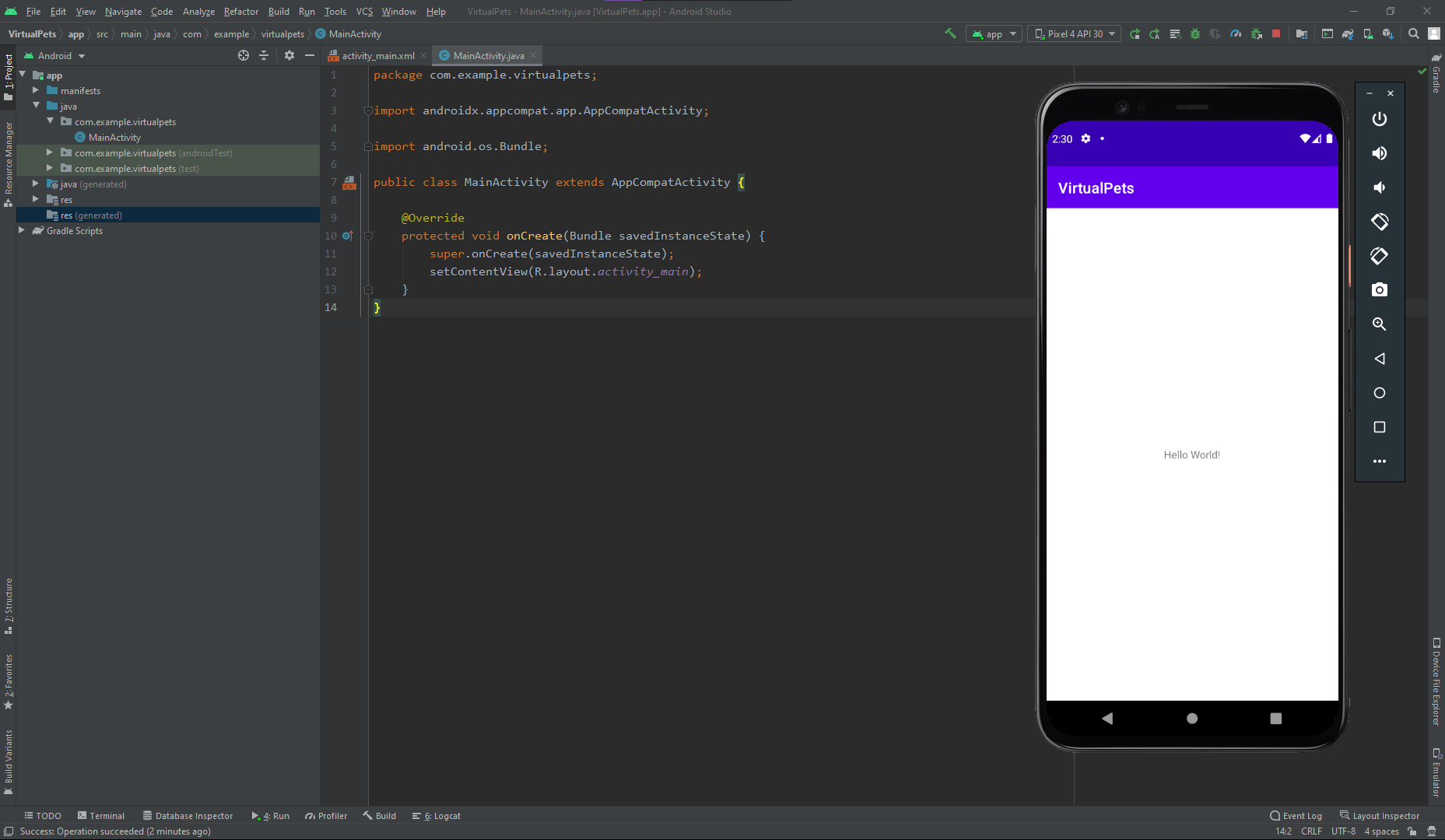 android studio hello world app tutorial